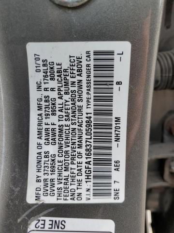Photo 10 from auction – 2007 HONDA CIVIC EX with VIN 1HGFA16837L059841