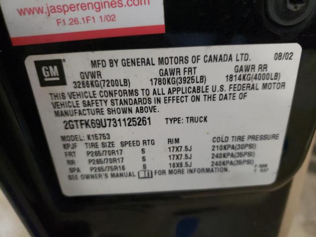 Photo 10 from auction – 2003 GMC SIERRA K15 with VIN 2GTFK69U731125261