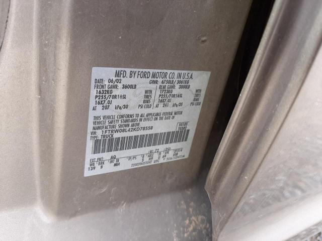 Photo 10 from auction – 2002 FORD F150 SUPER with VIN 1FTRW08L42KD78558
