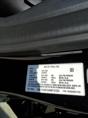 Photo 10 from auction – 2022 TESLA MODEL 3 with VIN 5YJ3E1EA6NF191325