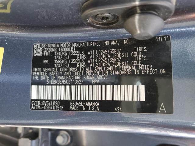 Photo 10 from auction – 2012 TOYOTA HIGHLANDER with VIN 5TDBK3EH5CS113527
