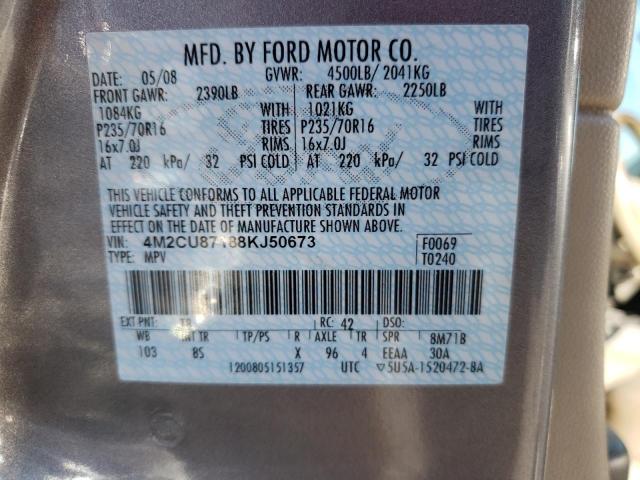 Photo 10 from auction – 2008 MERCURY MARINER PR with VIN 4M2CU87188KJ50673