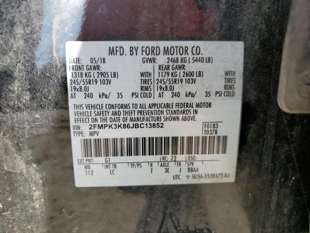 Photo 10 from auction – 2018 FORD EDGE TITAN with VIN 2FMPK3K86JBC13852