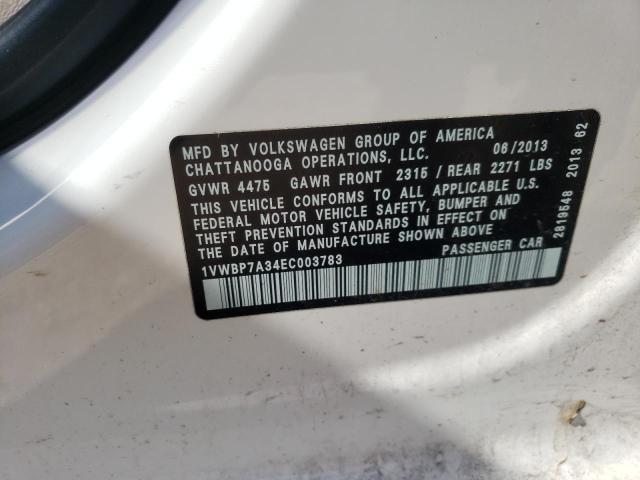 Photo 10 from auction – 2014 VOLKSWAGEN PASSAT SE with VIN 1VWBP7A34EC003783