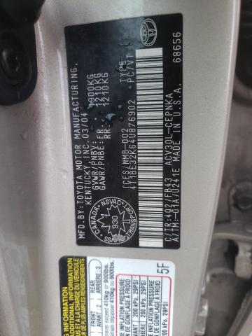 Photo 10 from auction – 2004 TOYOTA CAMRY LE with VIN 4T1BE32K64U876902