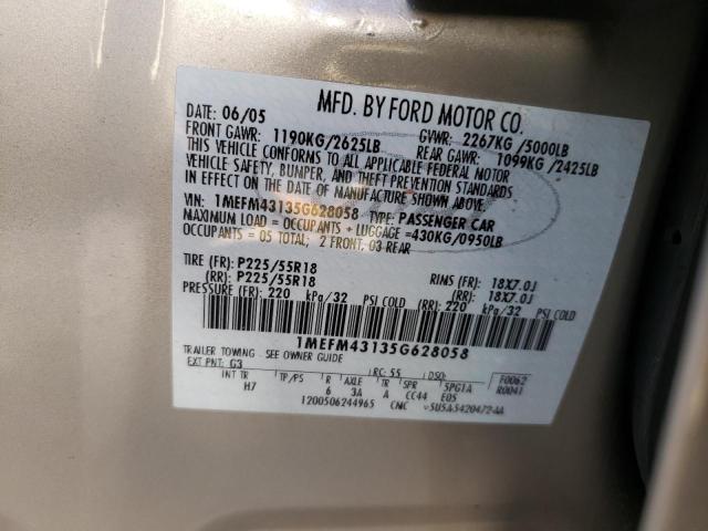 Photo 10 from auction – 2005 MERCURY MONTEGO PR with VIN 1MEFM43135G628058