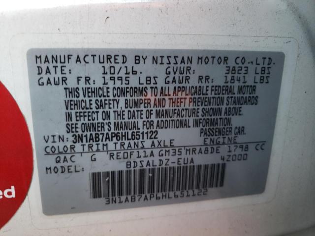 Photo 10 from auction – 2017 NISSAN SENTRA S with VIN 3N1AB7AP6HL651122