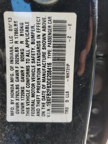 Photo 10 from auction – 2013 HONDA CIVIC EX with VIN 19XFB2F83DE208416