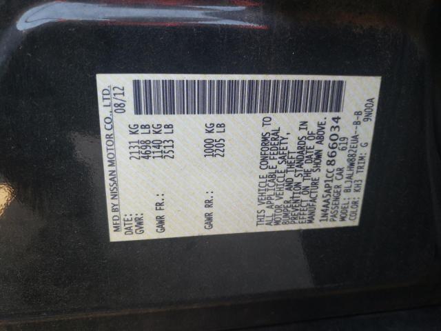 Photo 10 from auction – 2012 NISSAN MAXIMA S with VIN 1N4AA5AP1CC866034
