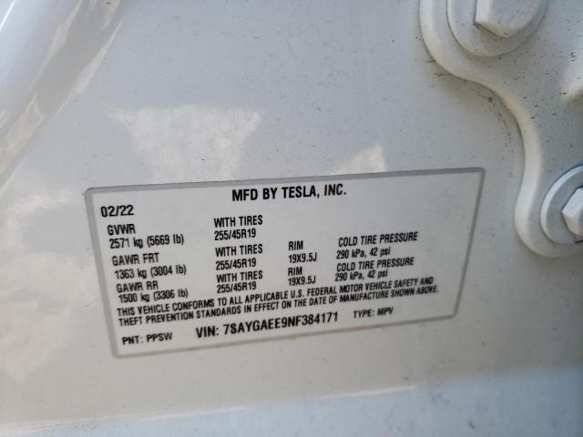 Photo 10 from auction – 2022 TESLA MODEL Y with VIN 7SAYGAEE9NF384171