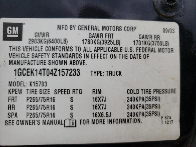 Photo 10 from auction – 2004 CHEVROLET SILVERADO with VIN 1GCEK14T04Z157233