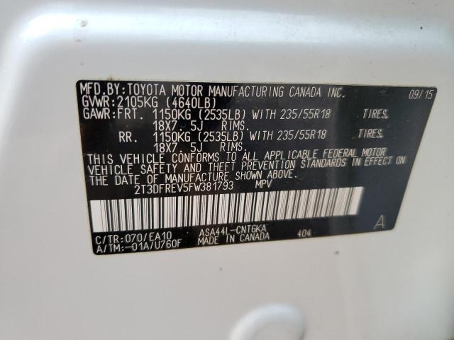 Photo 10 from auction – 2015 TOYOTA RAV4 LIMIT with VIN 2T3DFREV5FW381793