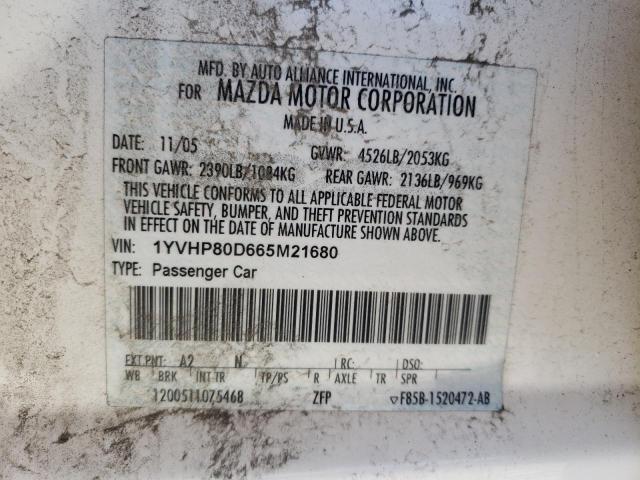 Photo 10 from auction – 2006 MAZDA 6 S with VIN 1YVHP80D665M21680