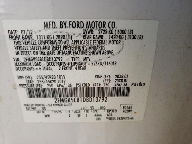 Photo 10 from auction – 2013 FORD FLEX SEL with VIN 2FMGK5C81DBD13792