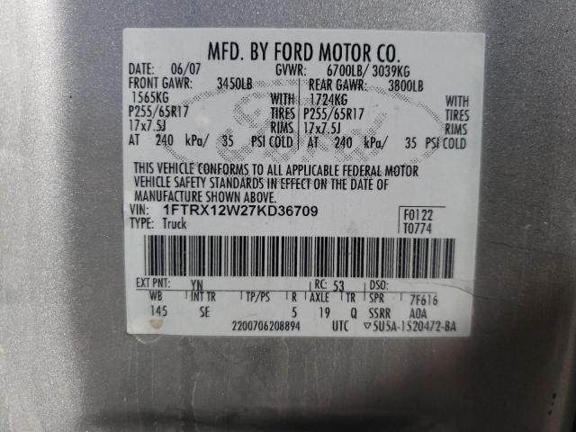 Photo 10 from auction – 2007 FORD F150 with VIN 1FTRX12W27KD36709