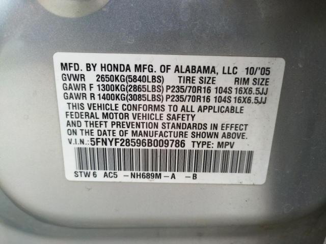 Photo 10 from auction – 2006 HONDA PILOT EX with VIN 5FNYF28596B009786