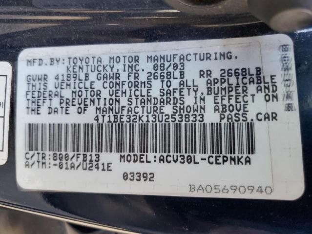 Photo 10 from auction – 2003 TOYOTA CAMRY LE with VIN 4T1BE32K13U253833