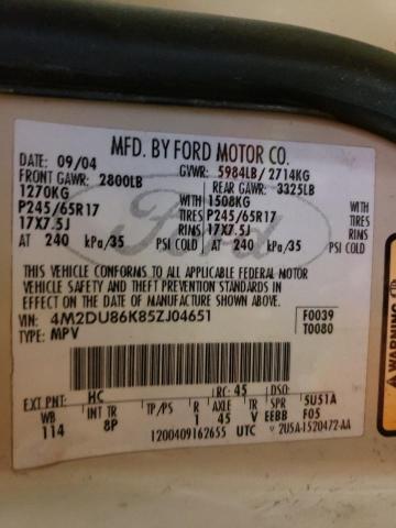 Photo 10 from auction – 2005 MERCURY MOUNTAINEE with VIN 4M2DU86K85ZJ04651
