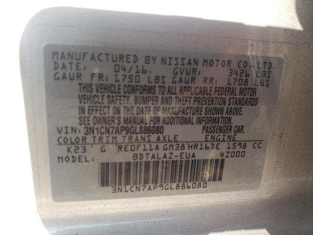 Photo 10 from auction – 2016 NISSAN VERSA with VIN 3N1CN7AP9GL886080
