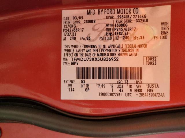 Photo 10 from auction – 2005 FORD EXPLORER with VIN 1FMDU73KX5UB36952