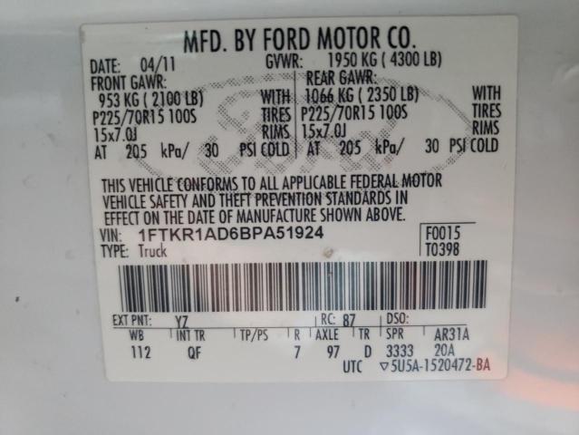 Photo 10 from auction – 2011 FORD RANGER with VIN 1FTKR1AD6BPA51924