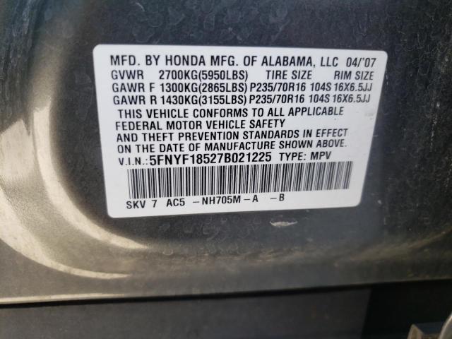Photo 10 from auction – 2007 HONDA PILOT EXL with VIN 5FNYF18527B021225