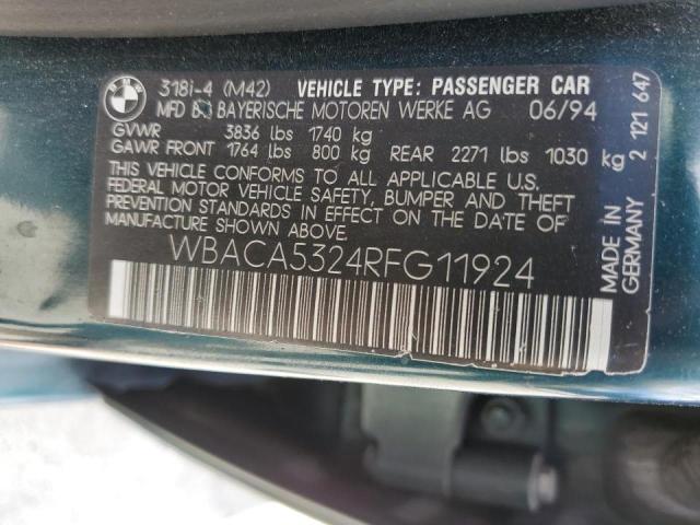 Photo 10 from auction – 1994 BMW 318 I with VIN WBACA5324RFG11924