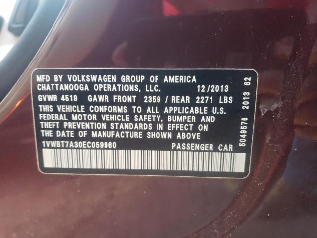 Photo 10 from auction – 2014 VOLKSWAGEN PASSAT SE with VIN 1VWBT7A30EC059960