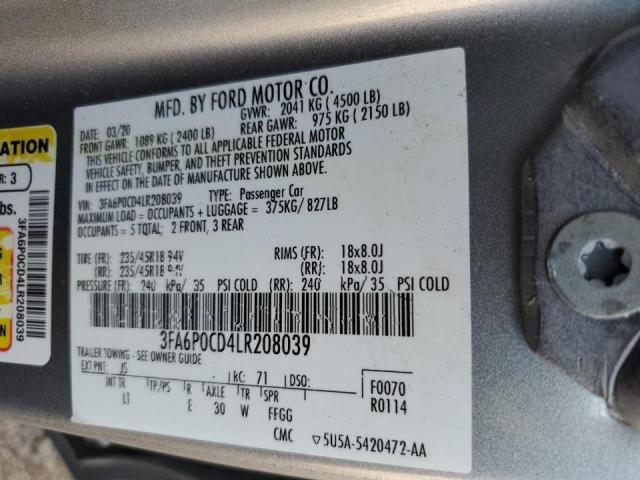 Photo 10 from auction – 2020 FORD FUSION SEL with VIN 3FA6P0CD4LR208039