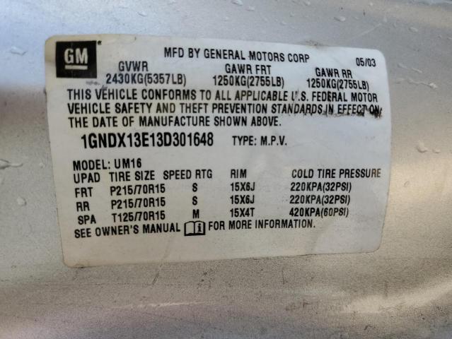 Photo 10 from auction – 2003 CHEVROLET VENTURE LU with VIN 1GNDX13E13D301648