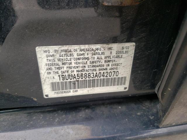 Photo 10 from auction – 2003 ACURA 3.2TL TYPE with VIN 19UUA56883A042070