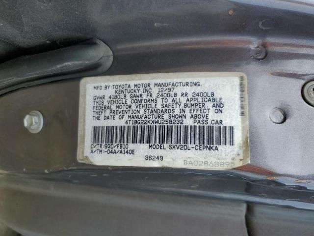 Photo 10 from auction – 1998 TOYOTA CAMRY CE with VIN 4T1BG22KXWU258232