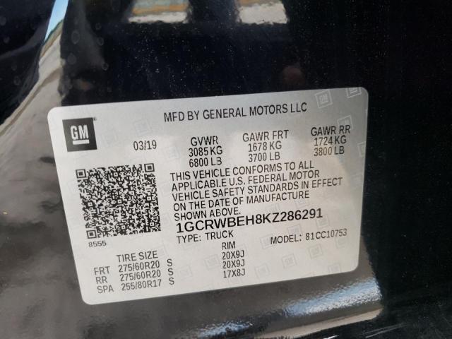 Photo 10 from auction – 2019 CHEVROLET SILVERADO with VIN 1GCRWBEH8KZ286291