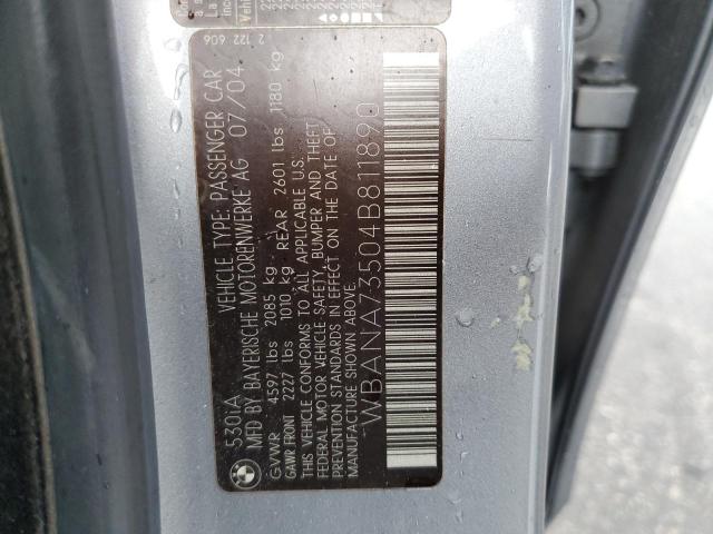 Photo 10 from auction – 2004 BMW 530I with VIN WBANA73504B811890