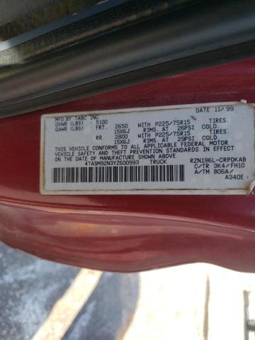 Photo 10 from auction – 2000 TOYOTA TACOMA XTR with VIN 4TASM92N3YZ600993