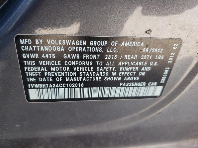 Photo 10 from auction – 2012 VOLKSWAGEN PASSAT SE with VIN 1VWBH7A34CC102016
