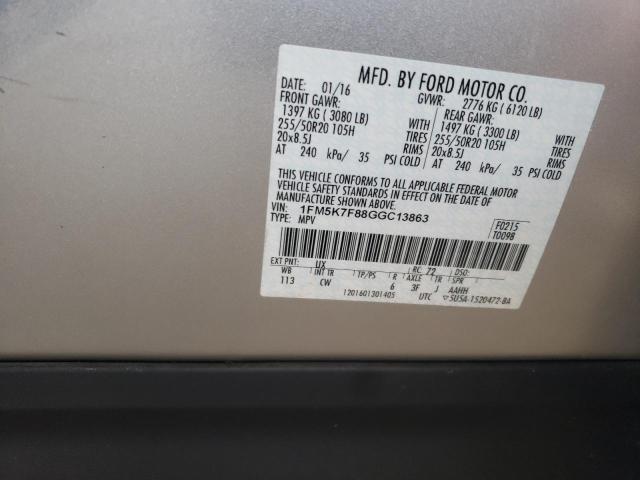 Photo 10 from auction – 2016 FORD EXPLORER L with VIN 1FM5K7F88GGC13863
