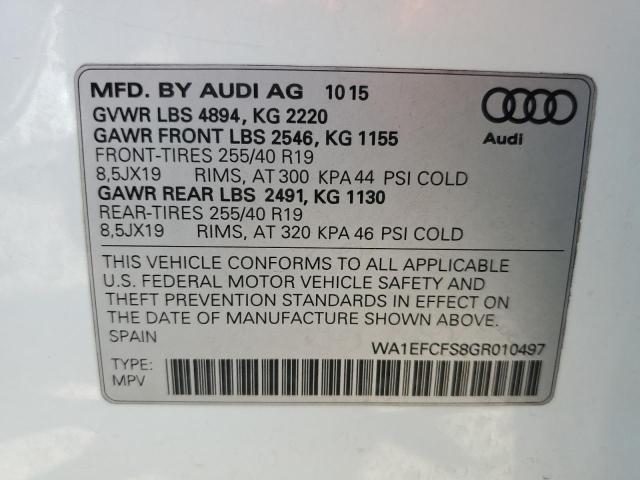 Photo 10 from auction – 2016 AUDI Q3 PREMIUM with VIN WA1EFCFS8GR010497