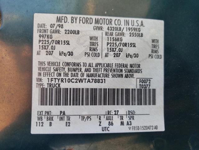 Photo 10 from auction – 1998 FORD RANGER with VIN 1FTYR10C2WTA78831