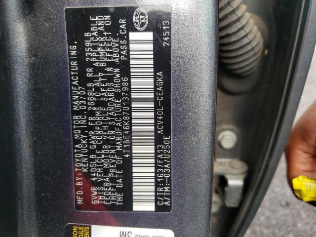 Photo 10 from auction – 2007 TOYOTA CAMRY with VIN 4T1BE46K87U137986