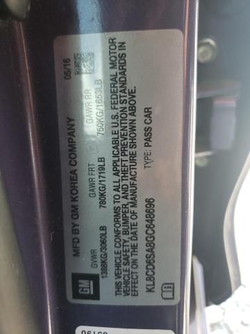 Photo 10 from auction – 2016 CHEVROLET SPARK 1LT with VIN KL8CD6SA8GC648696