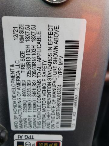 Photo 10 from auction – 2022 HONDA CR-V EXL with VIN 5J6RT6H80NL012354