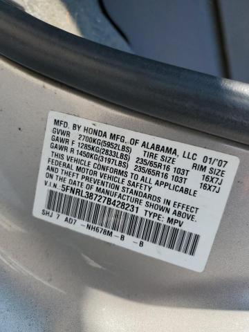 Photo 10 from auction – 2007 HONDA ODYSSEY EX with VIN 5FNRL38727B428231