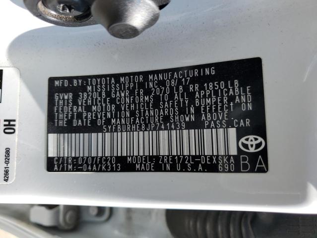 Photo 10 from auction – 2018 TOYOTA COROLLA L with VIN 5YFBURHE8JP741439