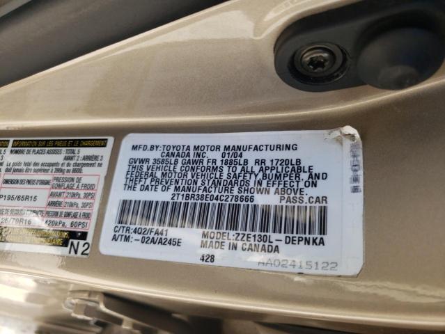 Photo 10 from auction – 2004 TOYOTA COROLLA CE with VIN 2T1BR38E04C278666