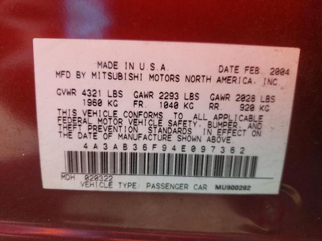 Photo 10 from auction – 2004 MITSUBISHI GALANT ES with VIN 4A3AB36F94E097362
