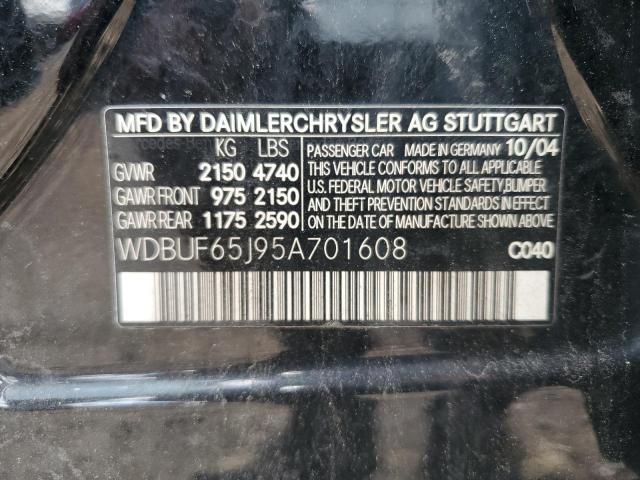 Photo 10 from auction – 2005 MERCEDES-BENZ E-CLASS with VIN WDBUF65J95A701608