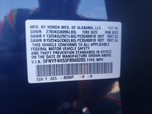 Photo 10 from auction – 2015 HONDA PILOT EXL with VIN 5FNYF4H53FB040205