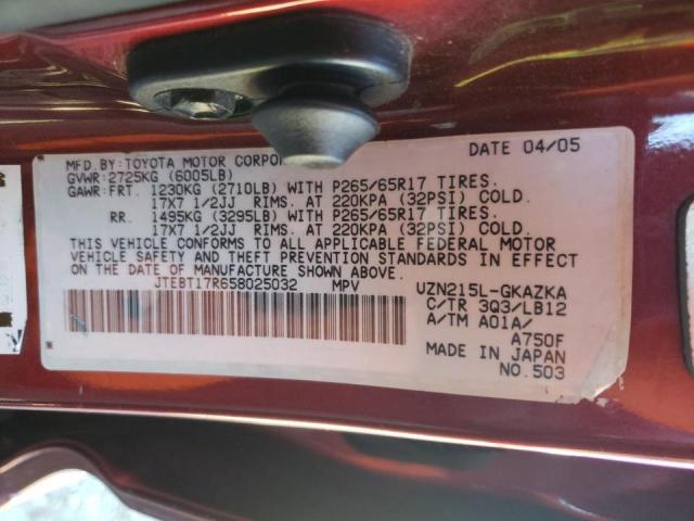 Photo 10 from auction – 2005 TOYOTA 4RUNNER LI with VIN JTEBT17R658025032
