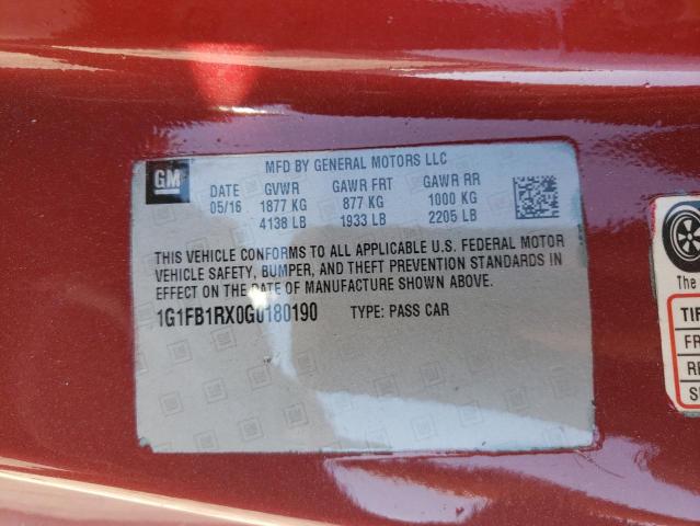 Photo 10 from auction – 2016 CHEVROLET CAMARO LT with VIN 1G1FB1RX0G0180190